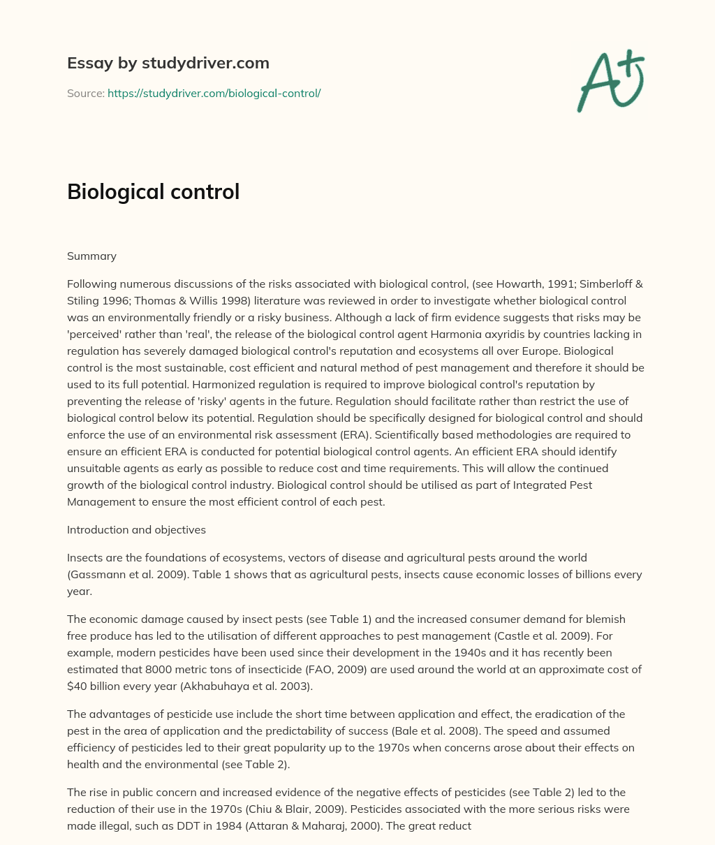 Biological Control essay