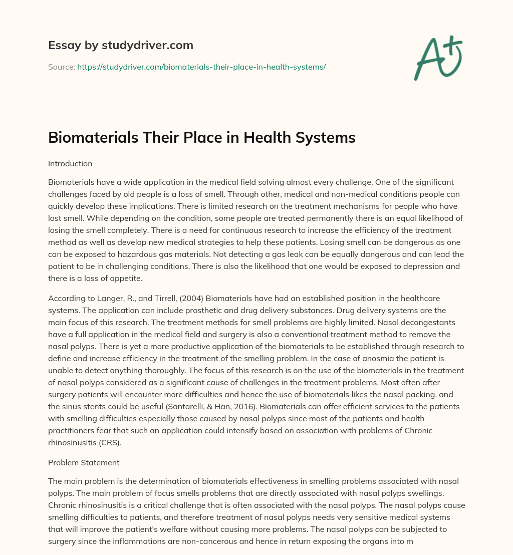 Biomaterials their Place in Health Systems essay