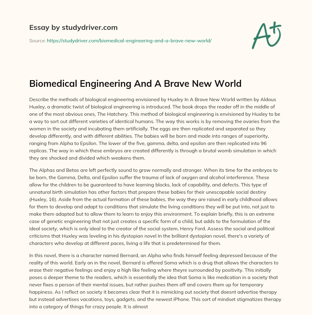 Biomedical Engineering and a Brave New World essay