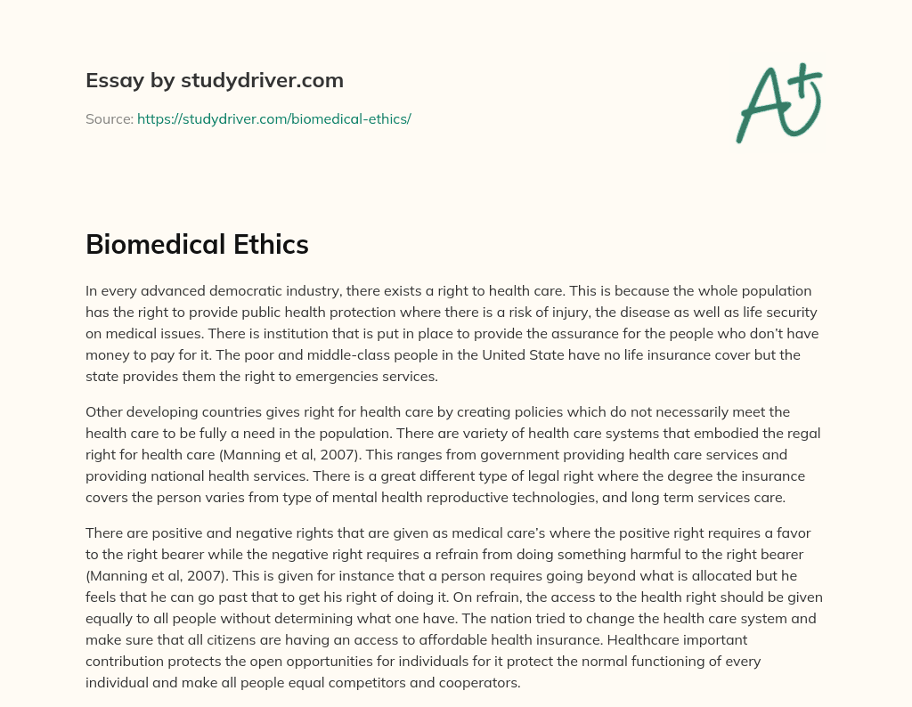 Biomedical Ethics essay