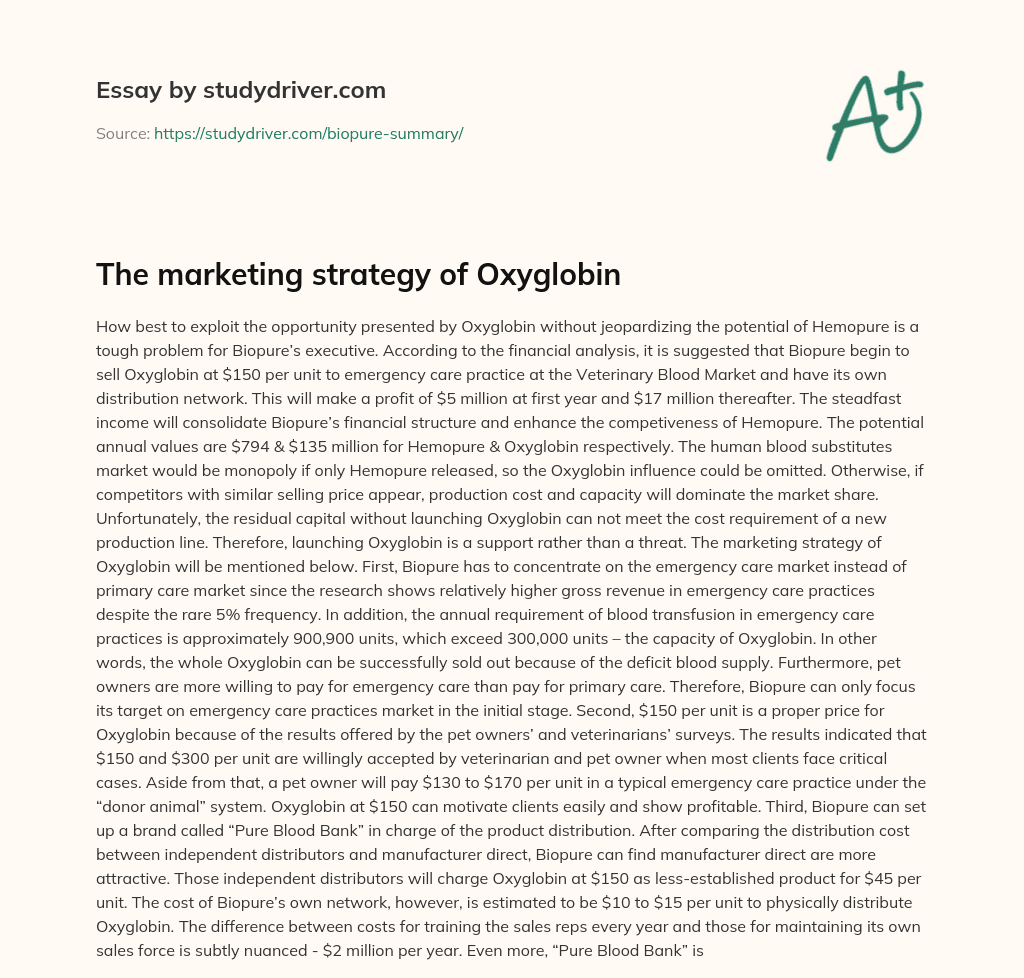The Marketing Strategy of Oxyglobin essay
