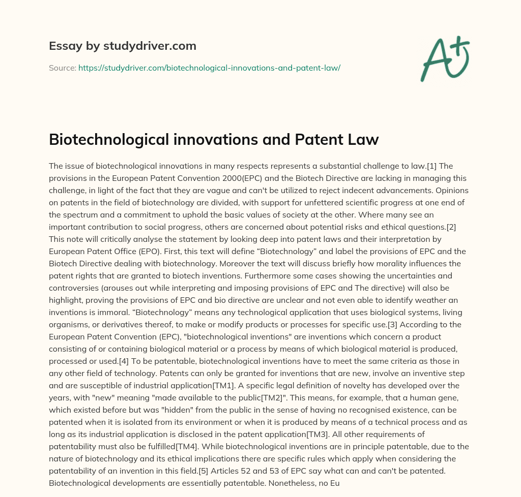 Biotechnological Innovations and Patent Law essay