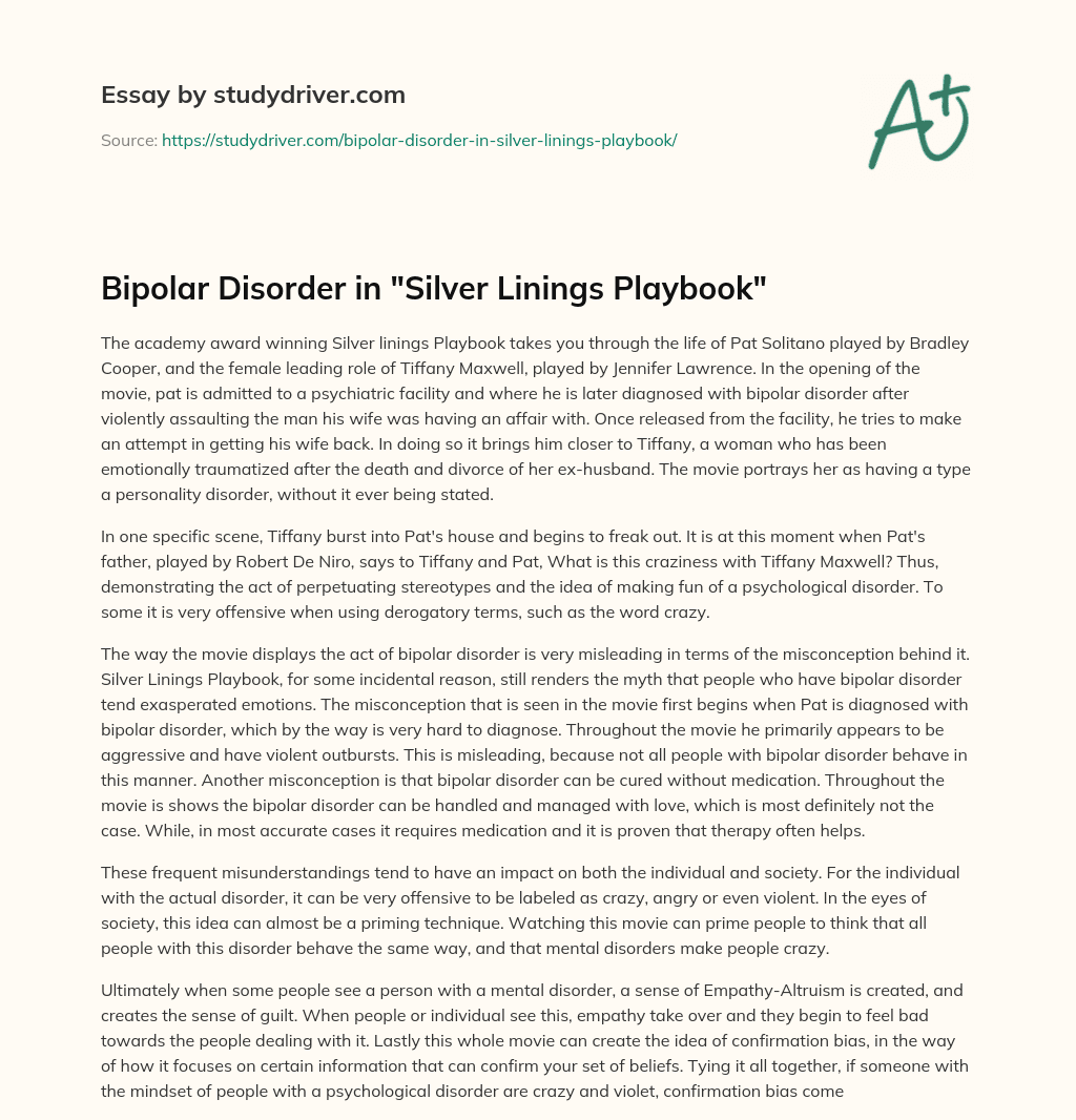 silver linings playbook bipolar disorder essay