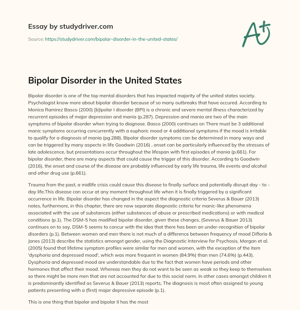 Bipolar Disorder in the United States essay