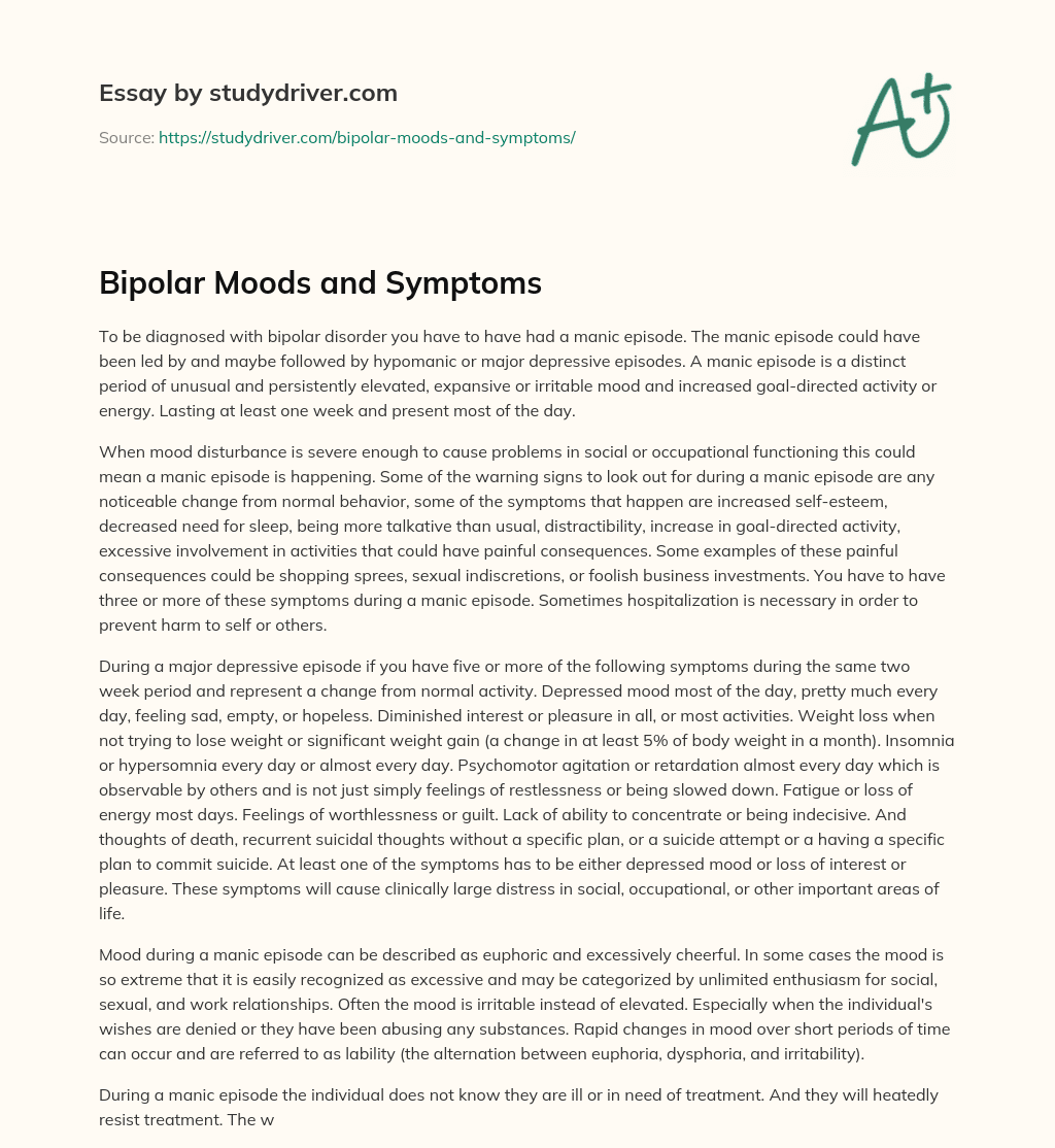 Bipolar Moods and Symptoms essay