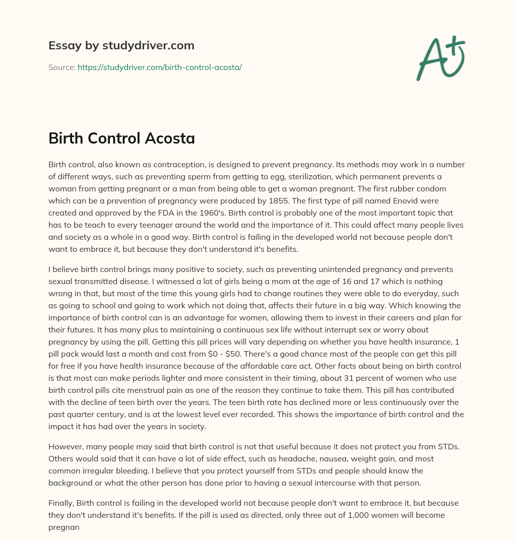 Birth Control Acosta essay
