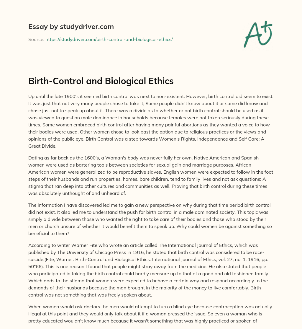 Birth-Control and Biological Ethics essay