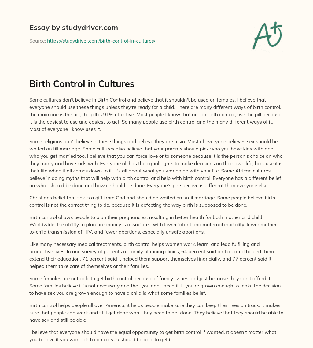 Birth Control in Cultures essay
