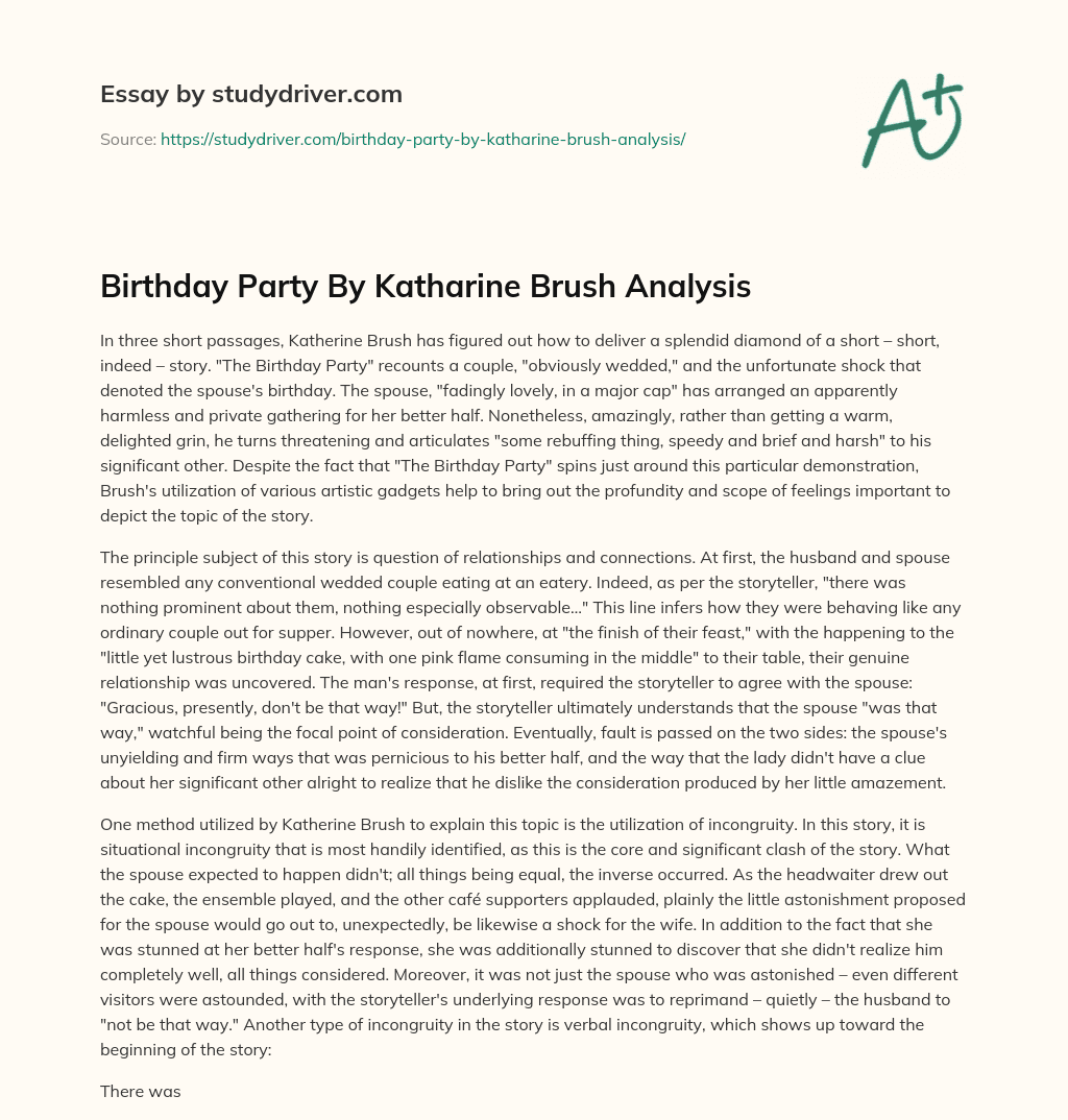 Birthday Party by Katharine Brush Analysis essay