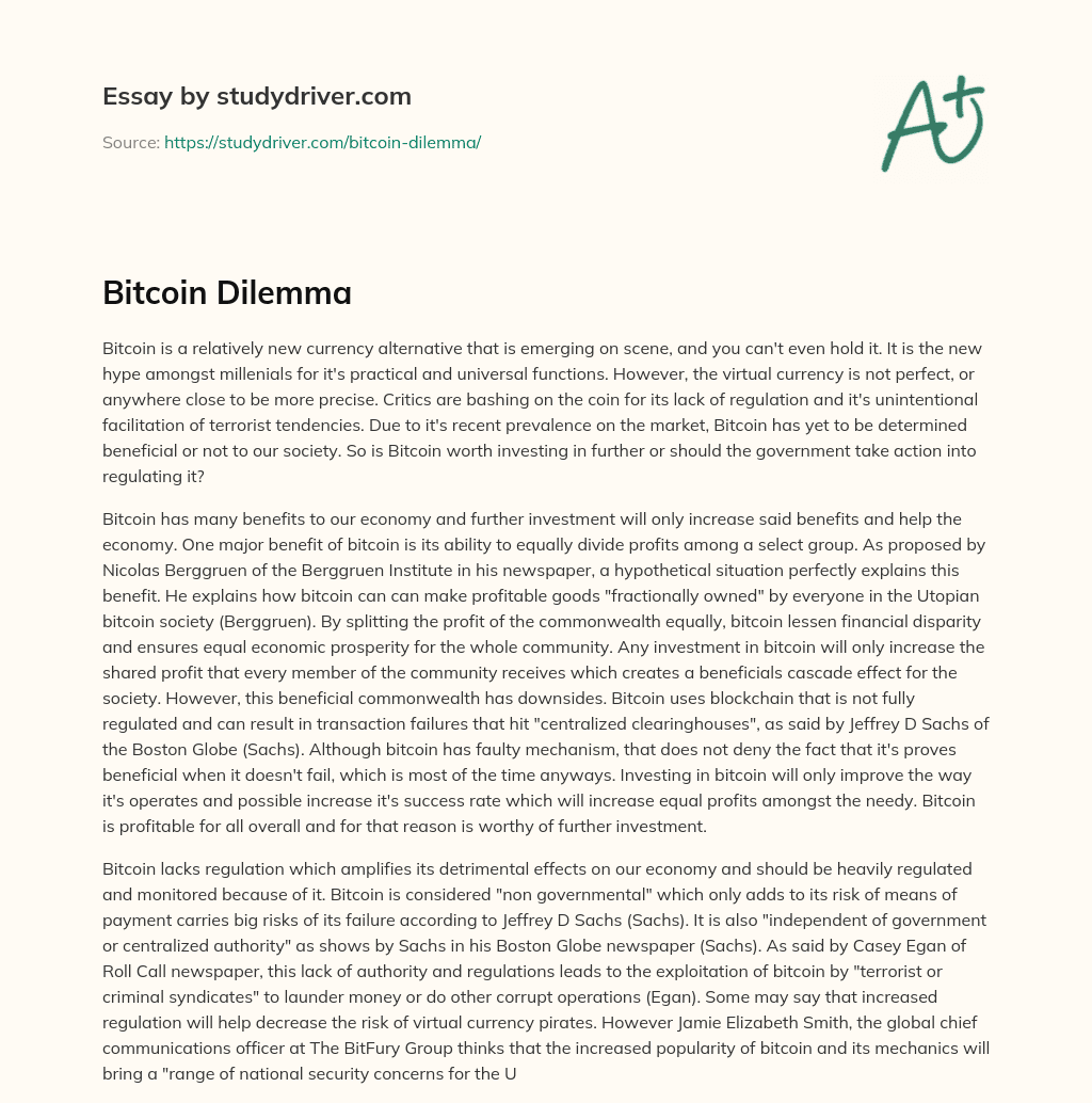 Bitcoin Dilemma essay