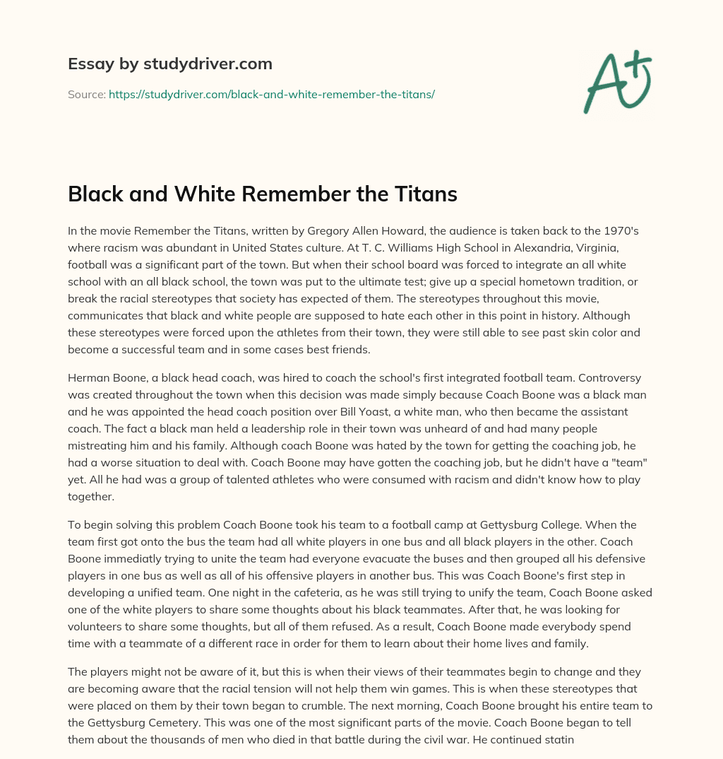 Black and White Remember the Titans essay