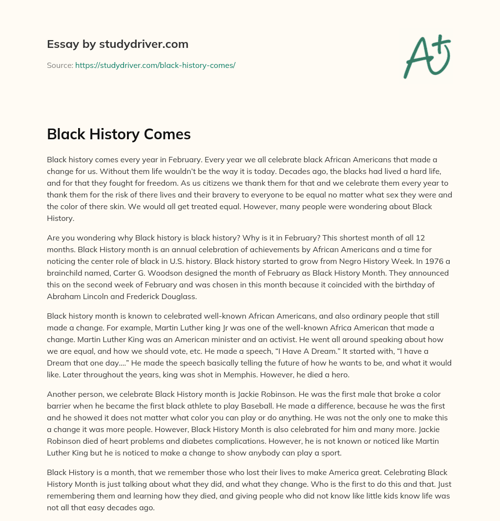 Black History Comes essay