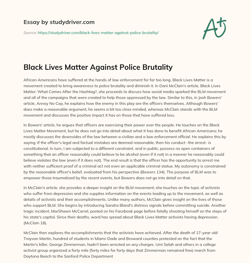 Black Lives Matter against Police Brutality essay