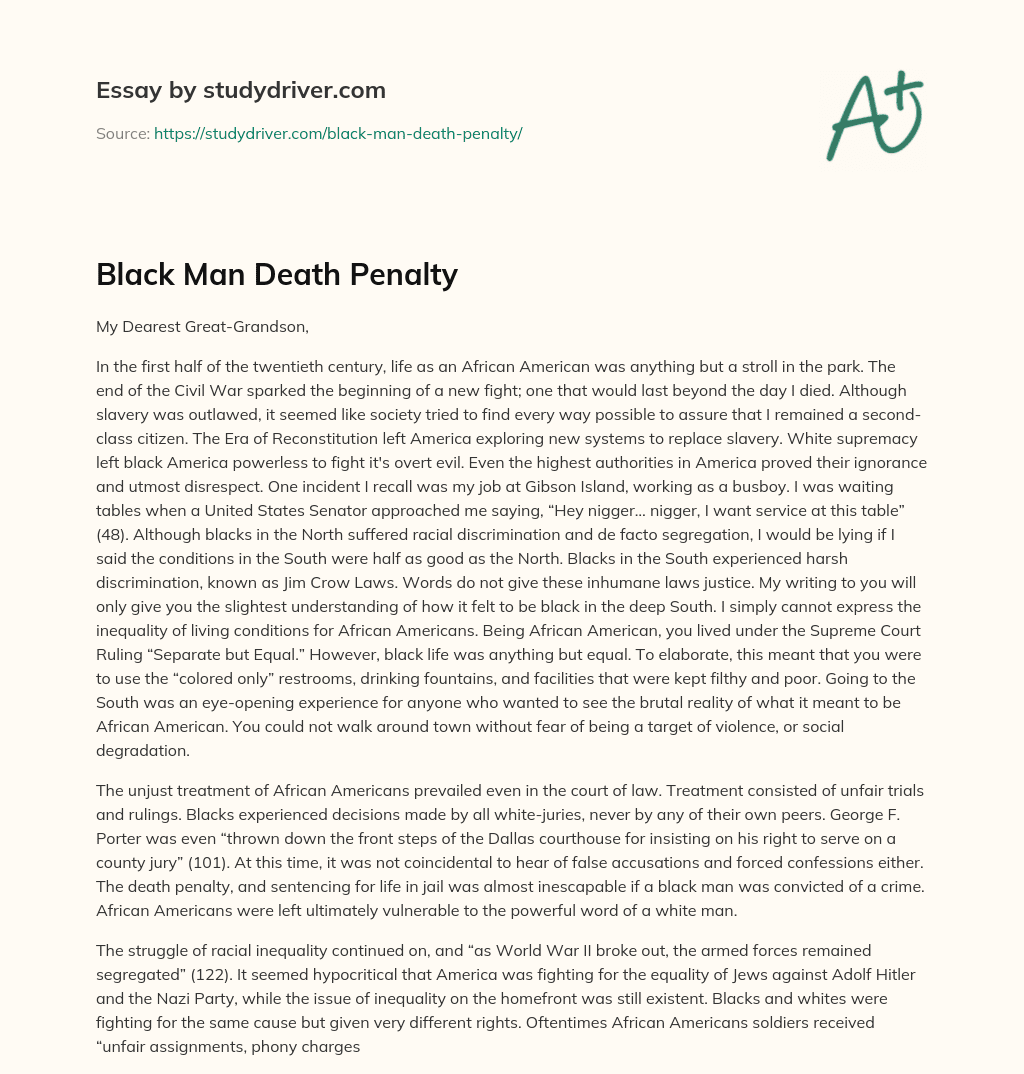 Black Man Death Penalty essay