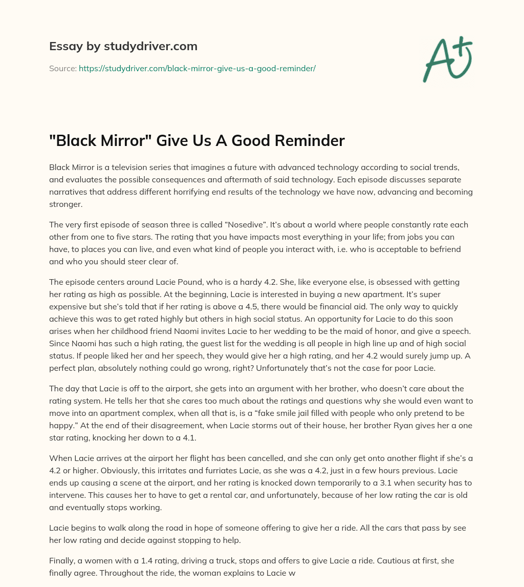 “Black Mirror” Give Us a Good Reminder essay