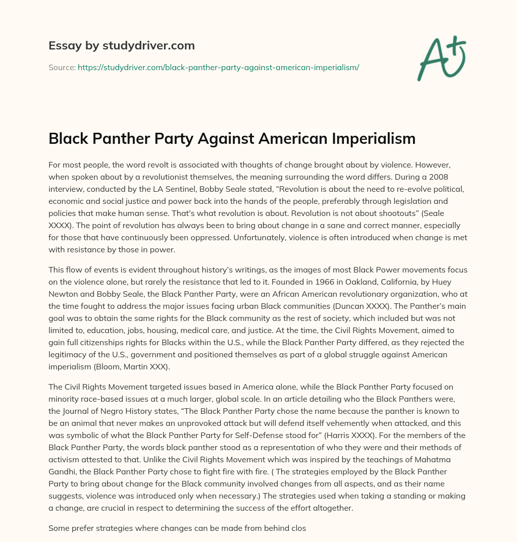 Black Panther Party against American Imperialism essay