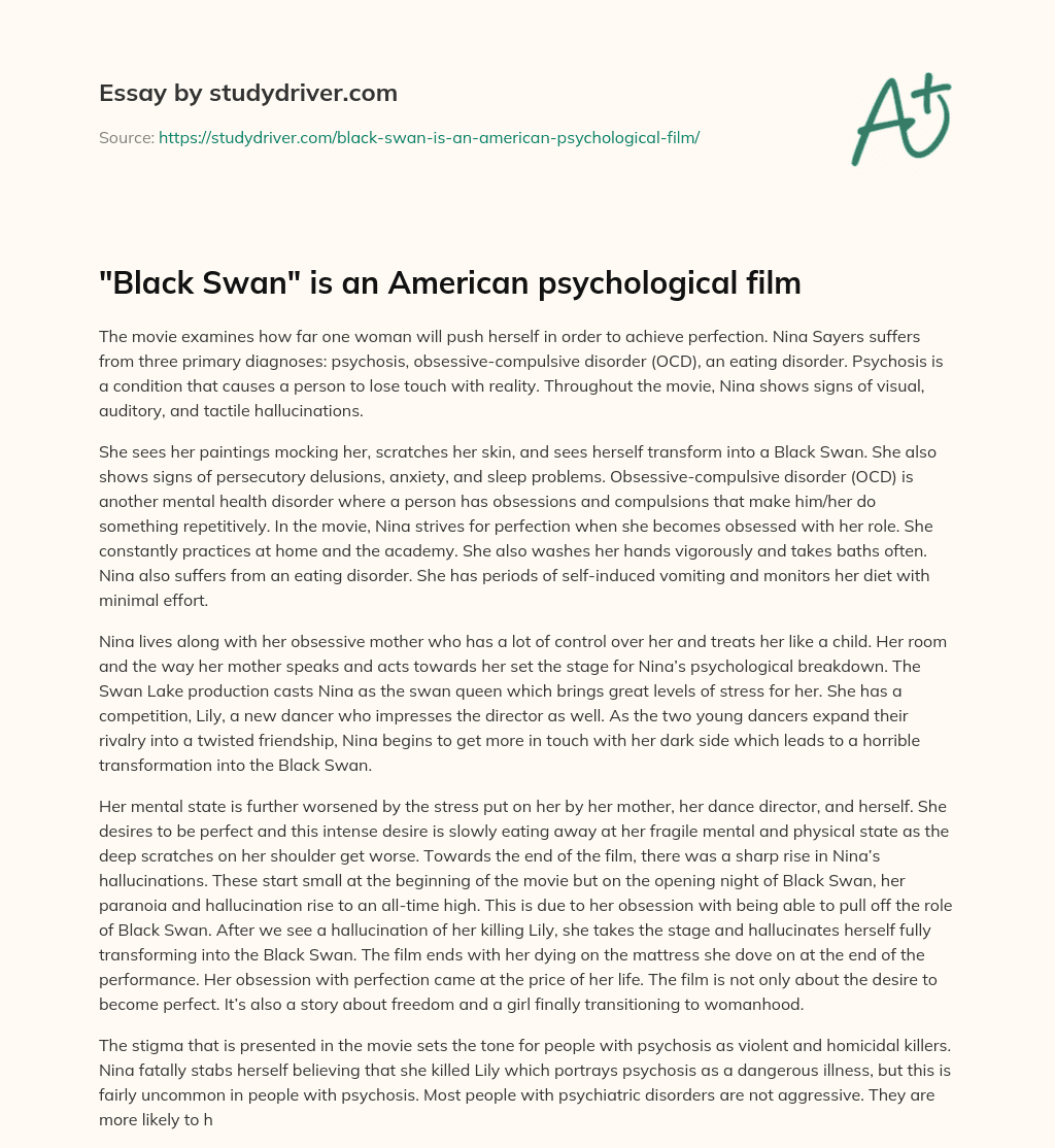 “Black Swan” is an American Psychological Film essay