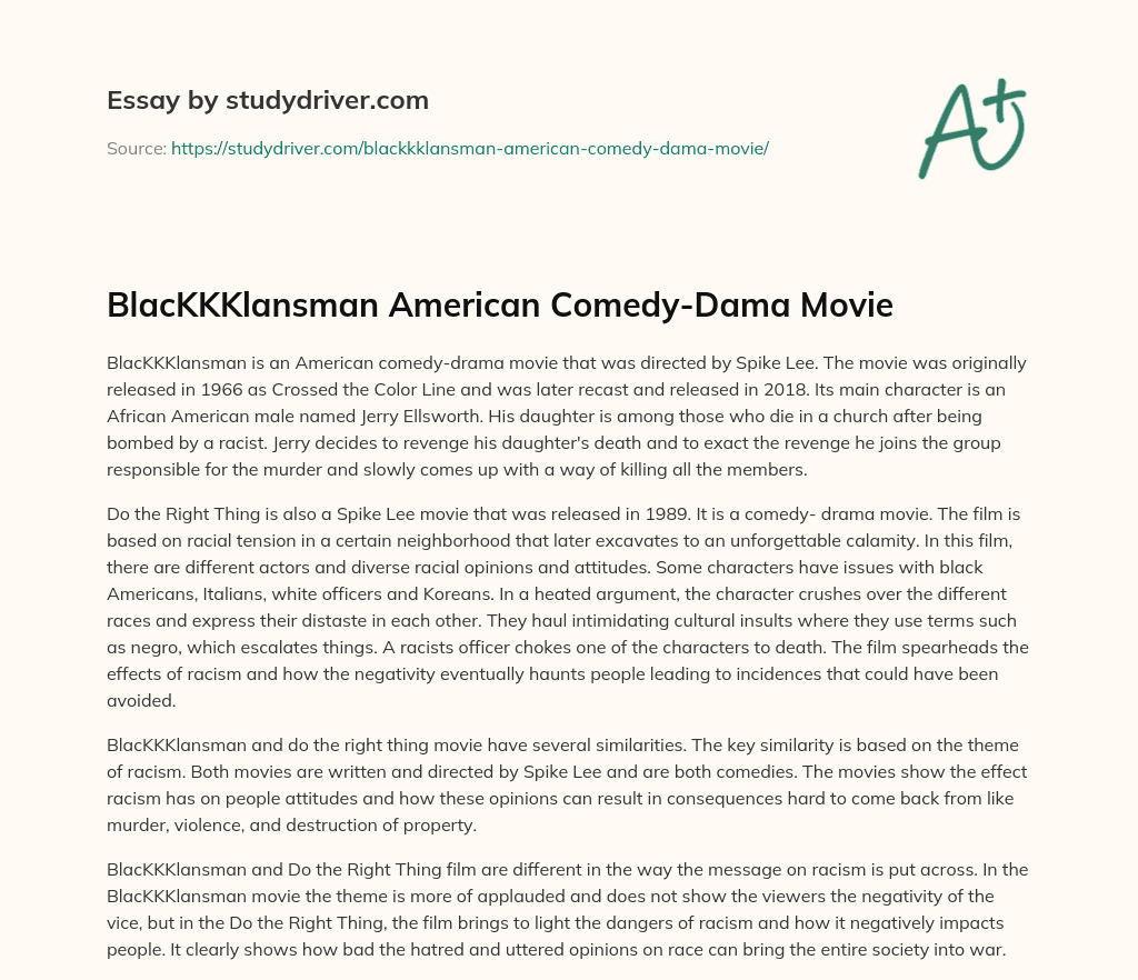 BlacKKKlansman American Comedy-Dama Movie essay
