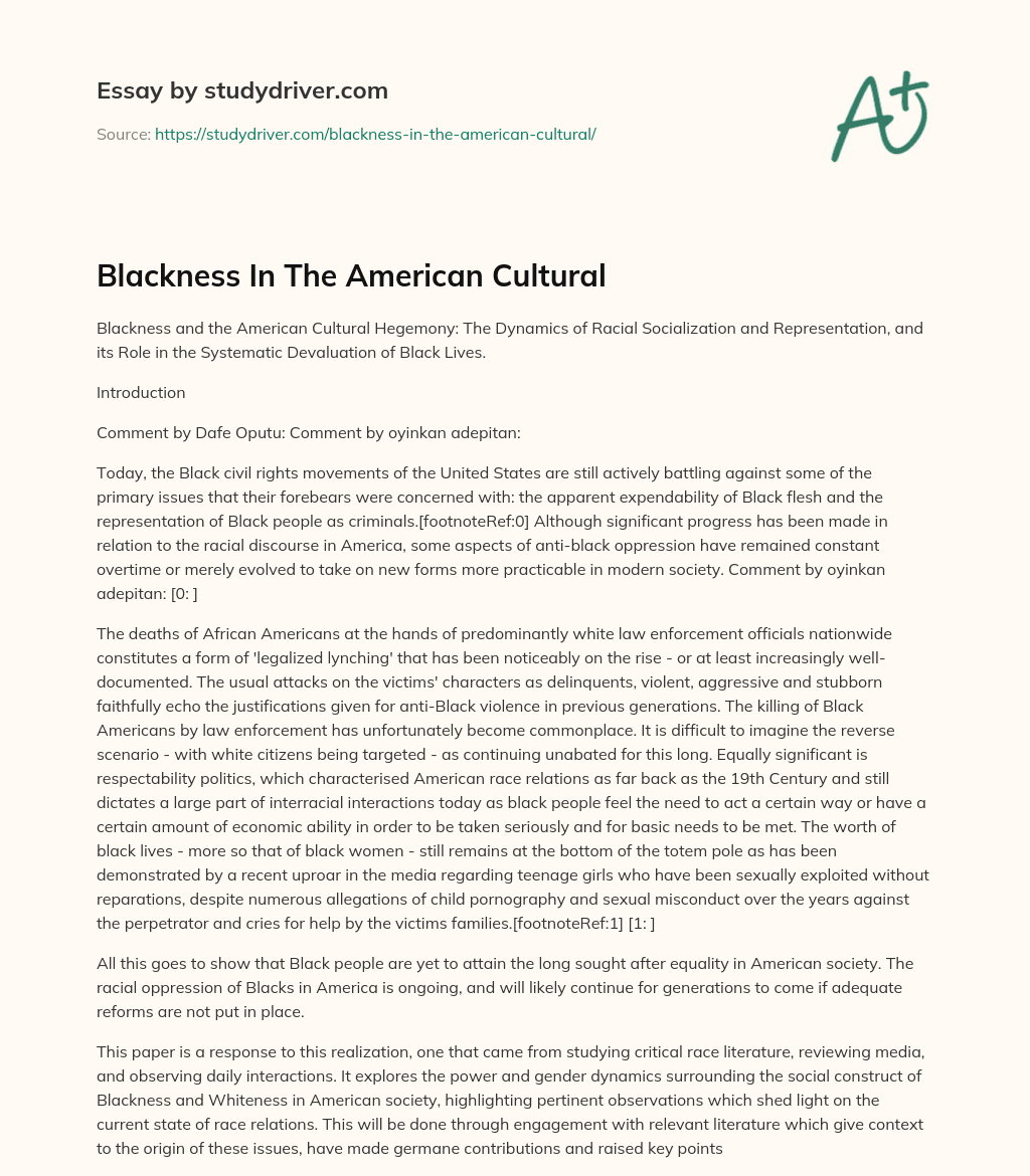 Blackness in the American Cultural essay