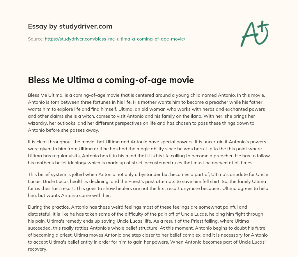 Bless me Ultima a Coming-of-age Movie essay
