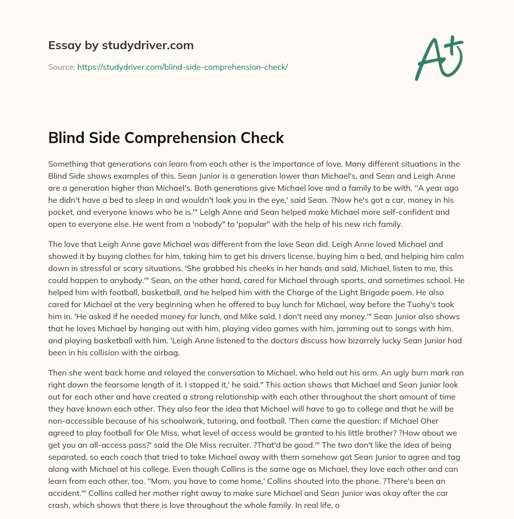 Blind Side Comprehension Check essay