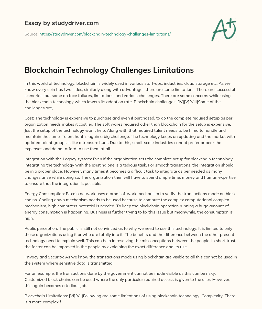 Blockchain Technology Challenges Limitations essay