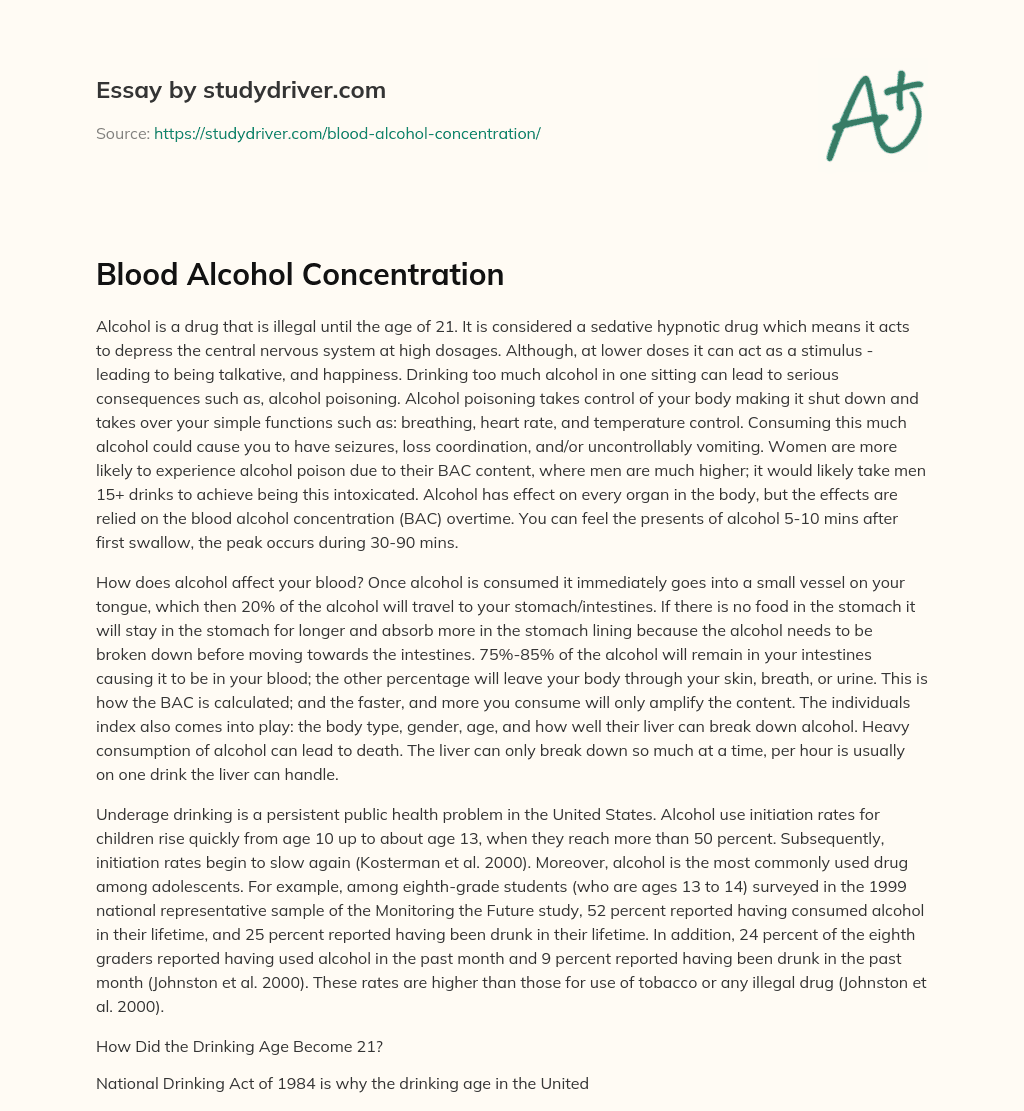 Blood Alcohol Concentration essay
