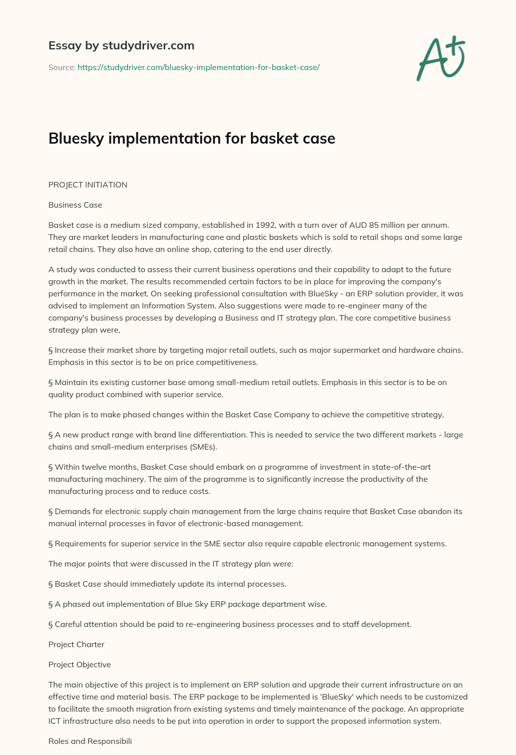 Bluesky Implementation for Basket Case essay
