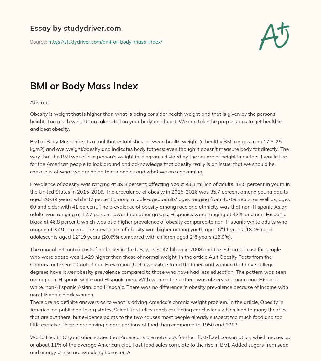 BMI or Body Mass Index essay