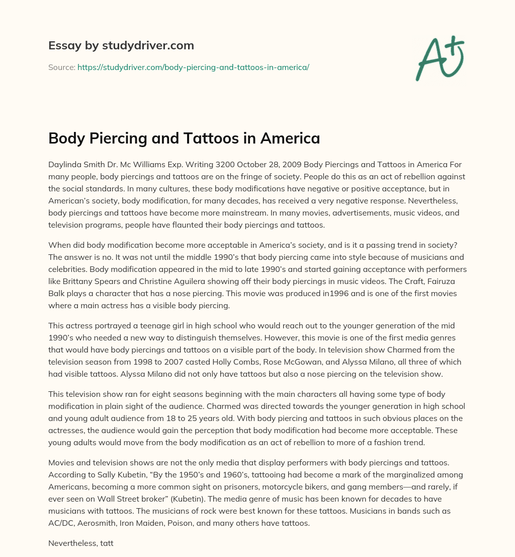 Body Piercing and Tattoos in America essay