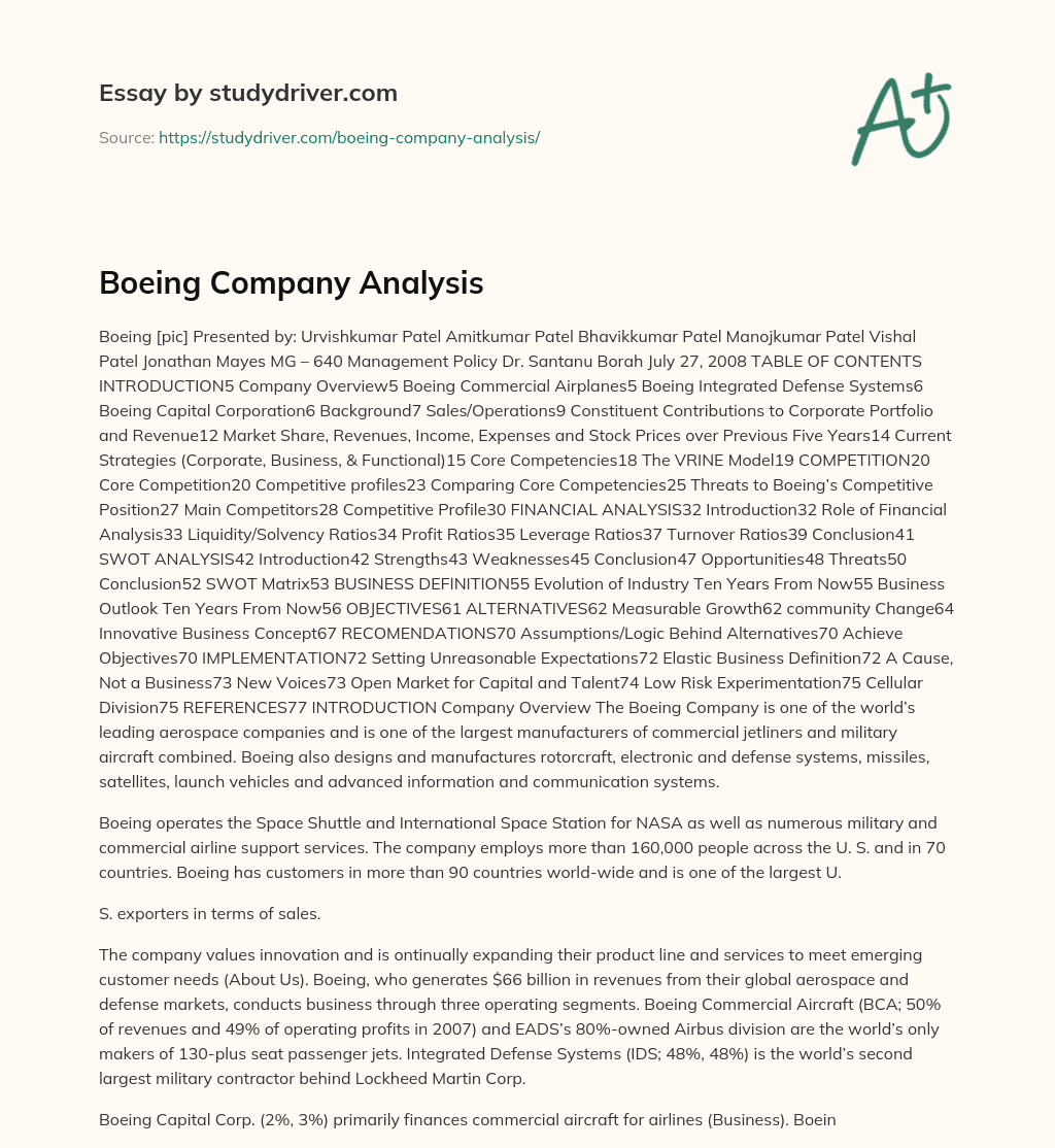 Boeing Company Analysis essay