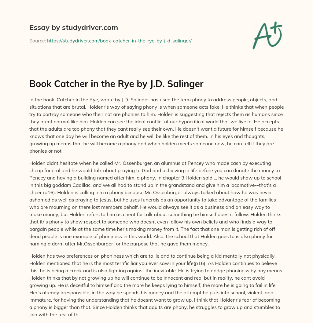 Book Catcher in the Rye by J.D. Salinger essay