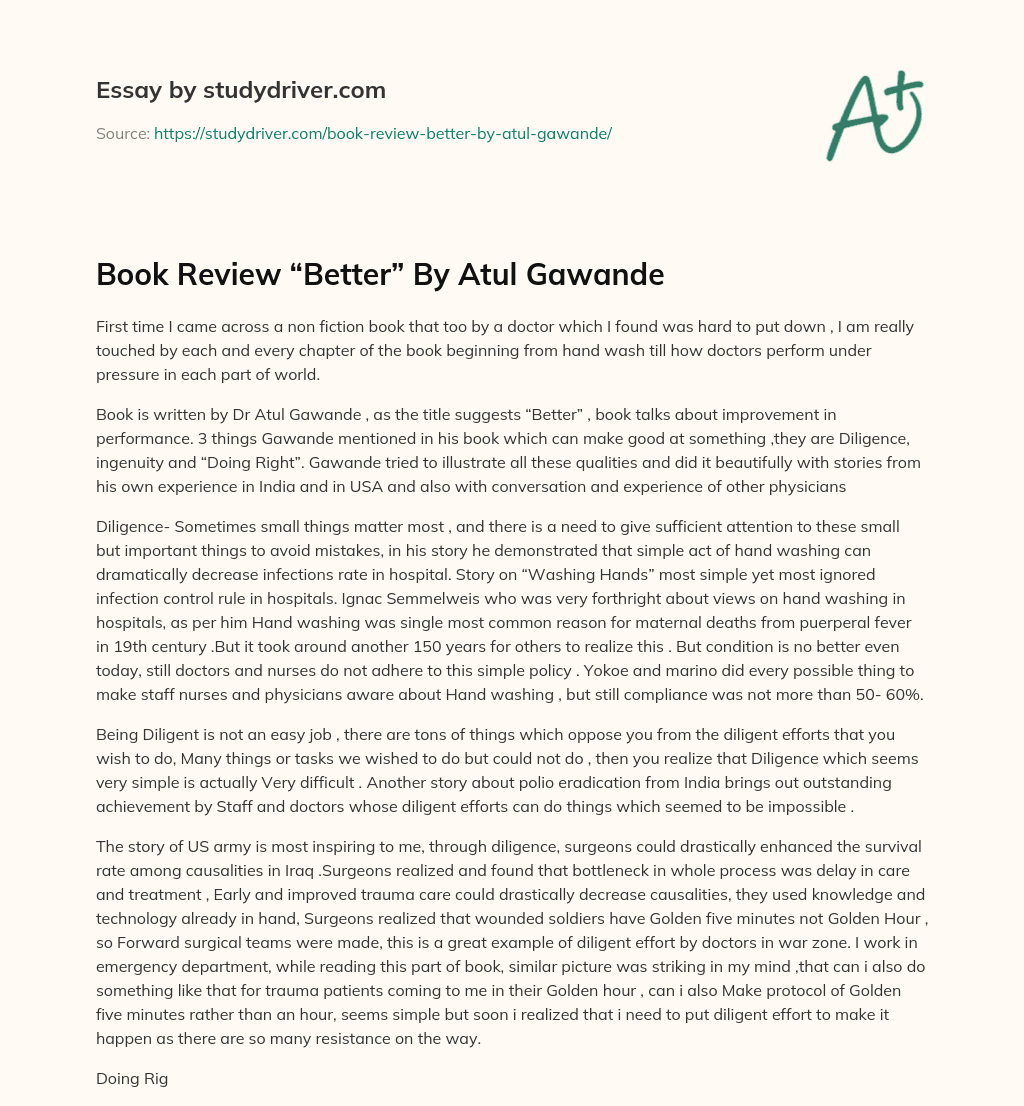Book Review “Better” by Atul Gawande essay