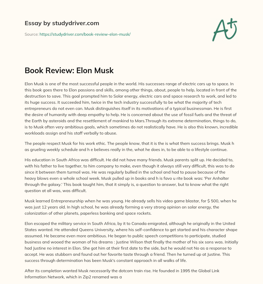 Book Review: Elon Musk essay