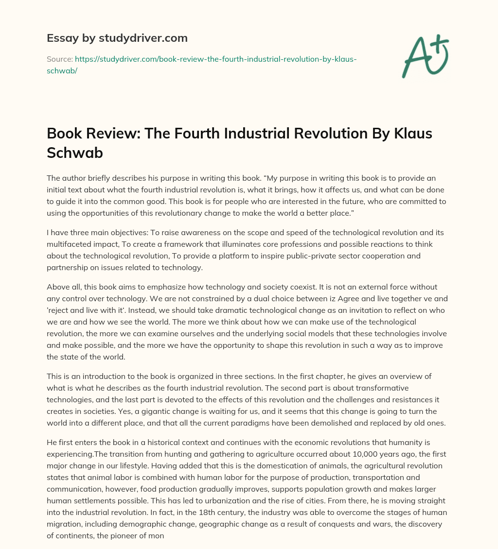 Book Review: the Fourth Industrial Revolution by Klaus Schwab essay