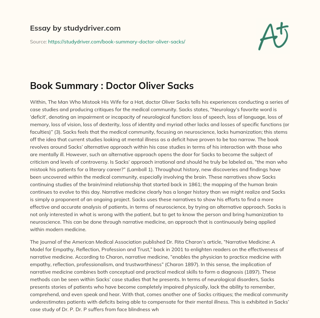 Book Summary : Doctor Oliver Sacks essay