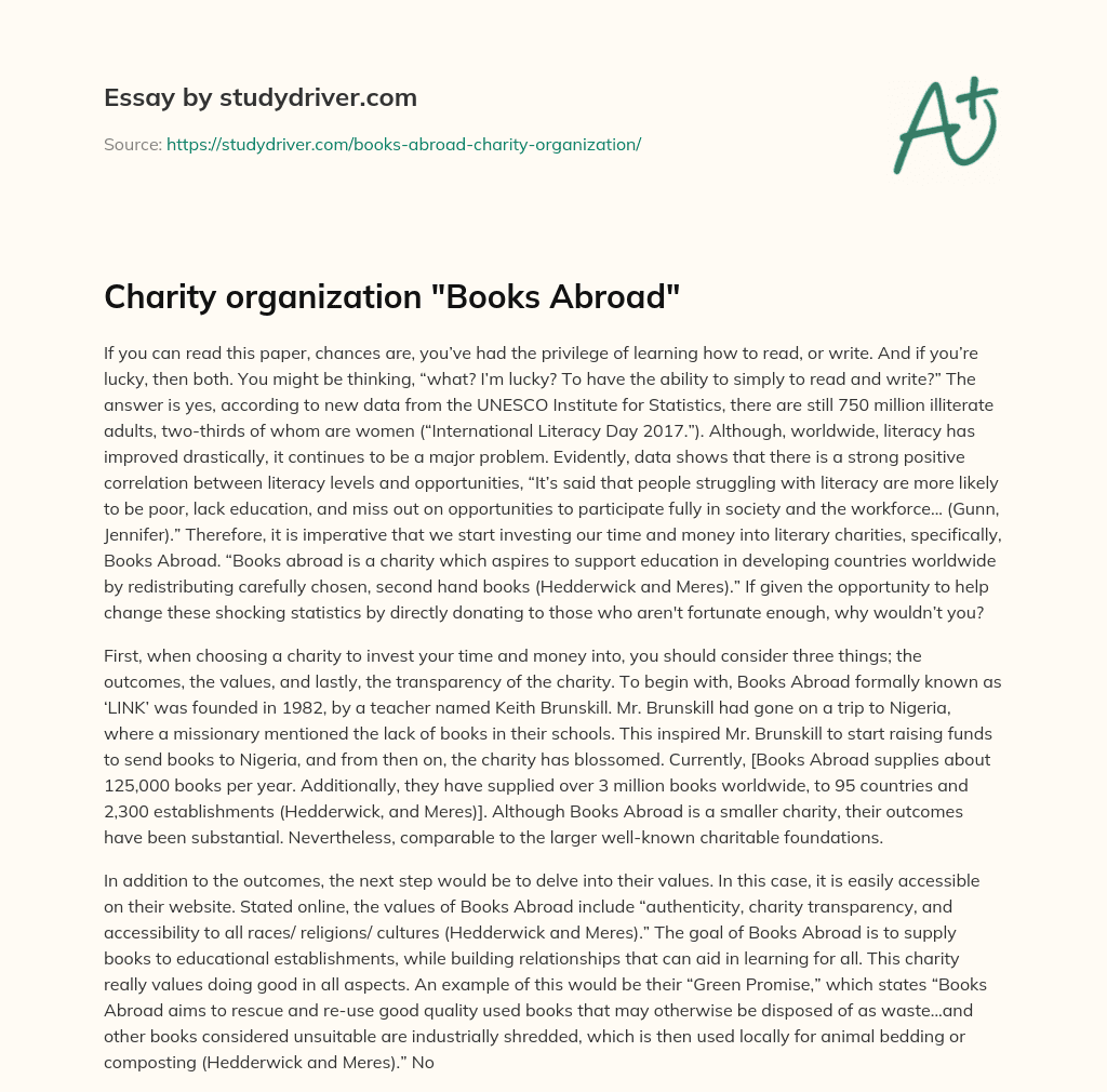 Charity Organization “Books Abroad” essay