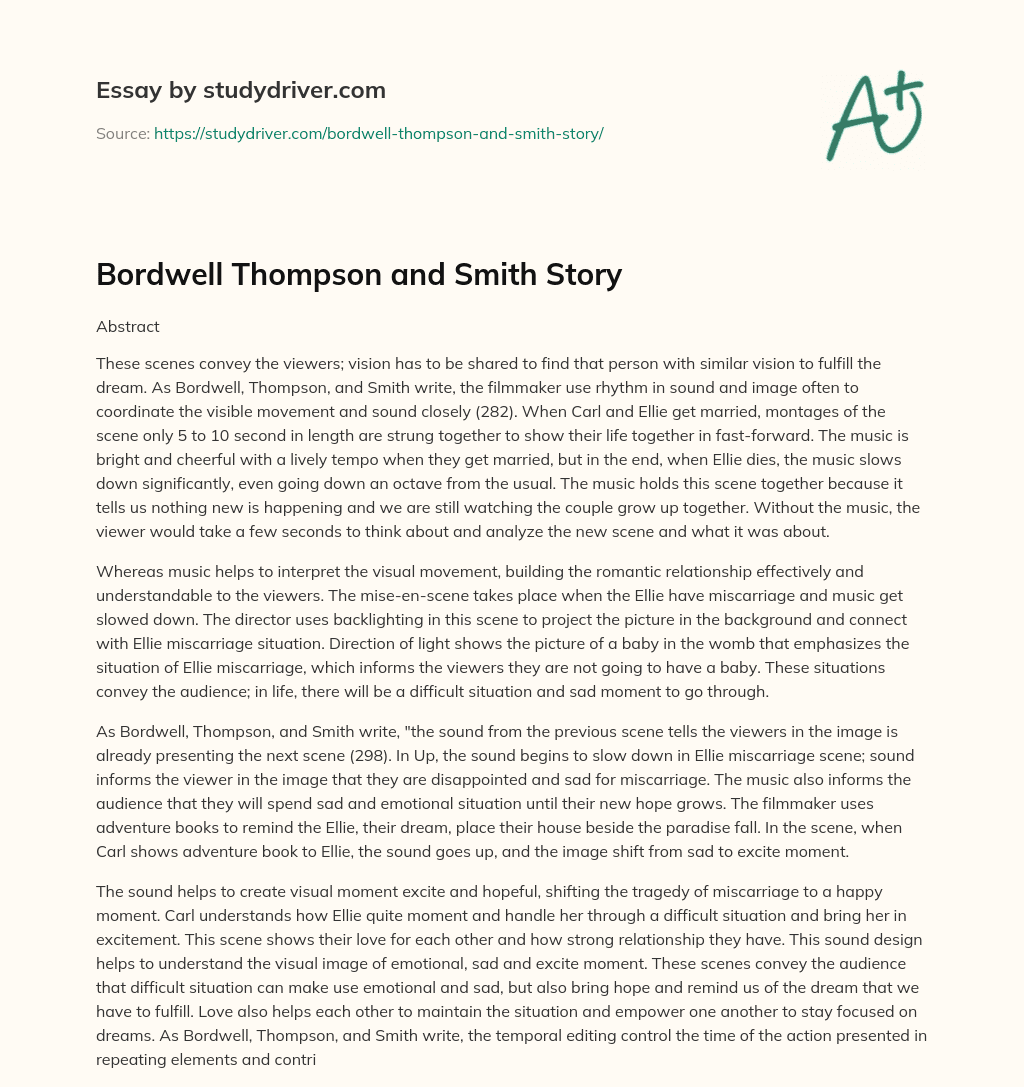 Bordwell Thompson and Smith Story essay