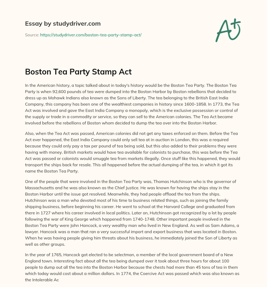 Boston Tea Party Stamp Act essay