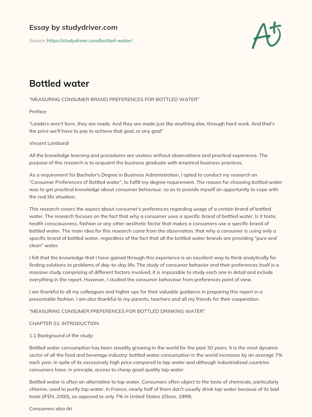 Bottled Water essay