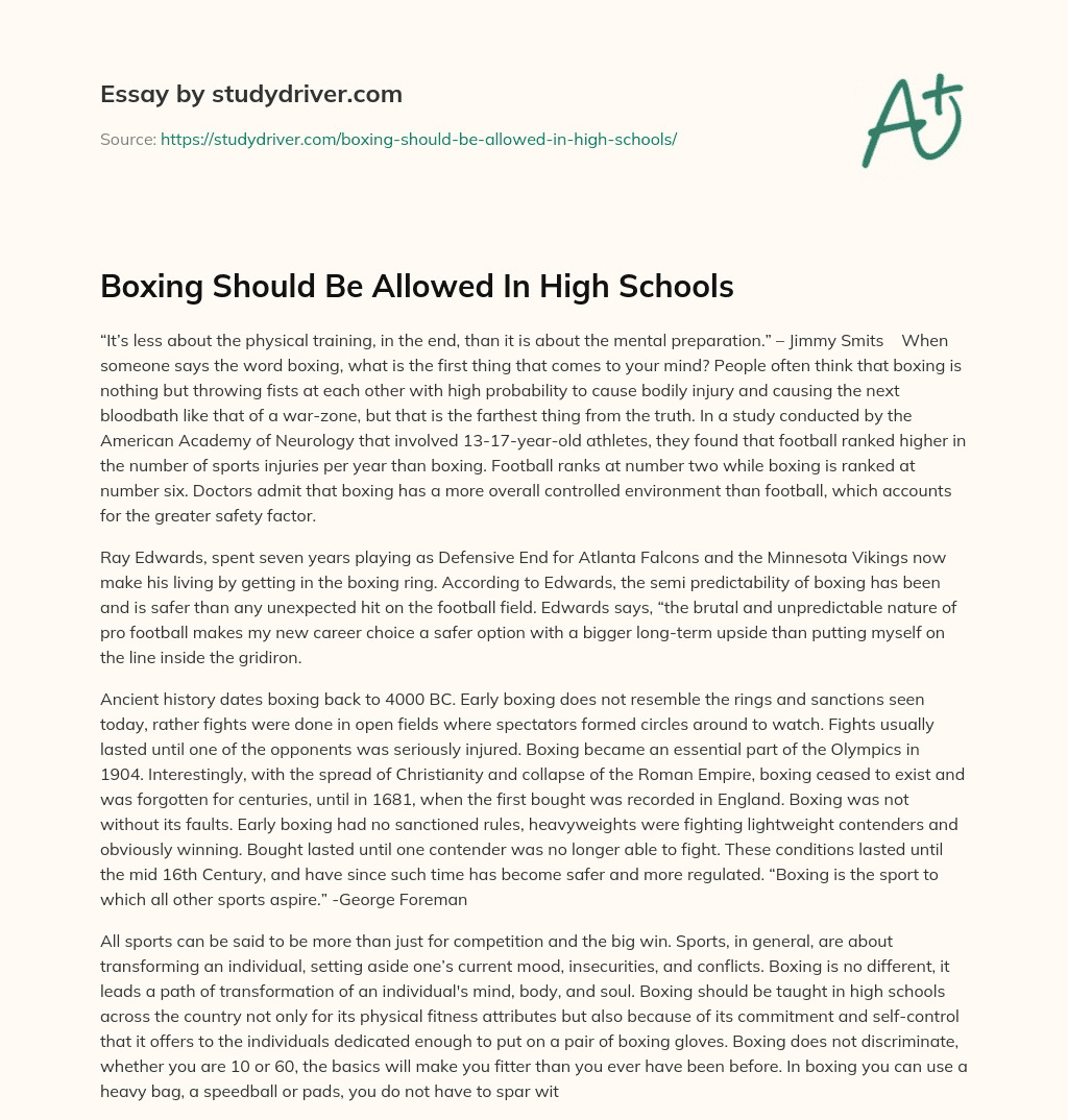 Boxing should be Allowed in High Schools essay
