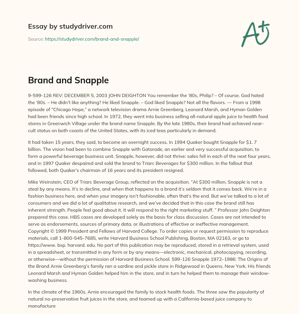 Brand and Snapple essay