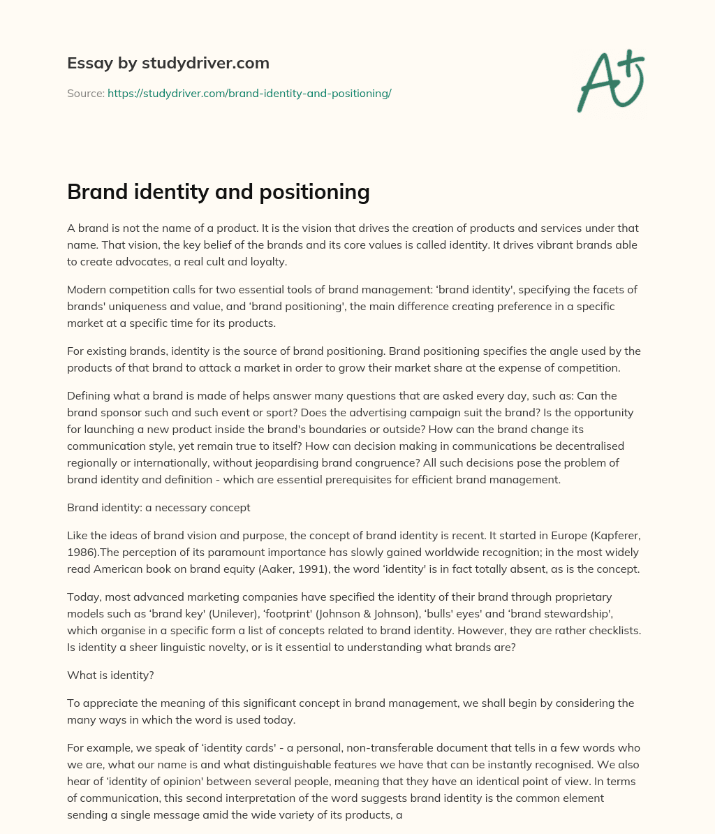Brand Identity and Positioning essay