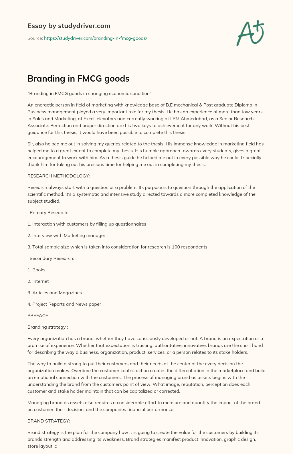 Branding in FMCG Goods essay