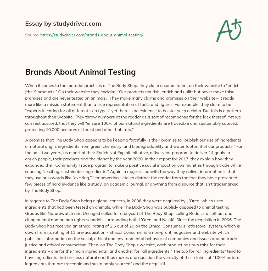 Brands about Animal Testing essay