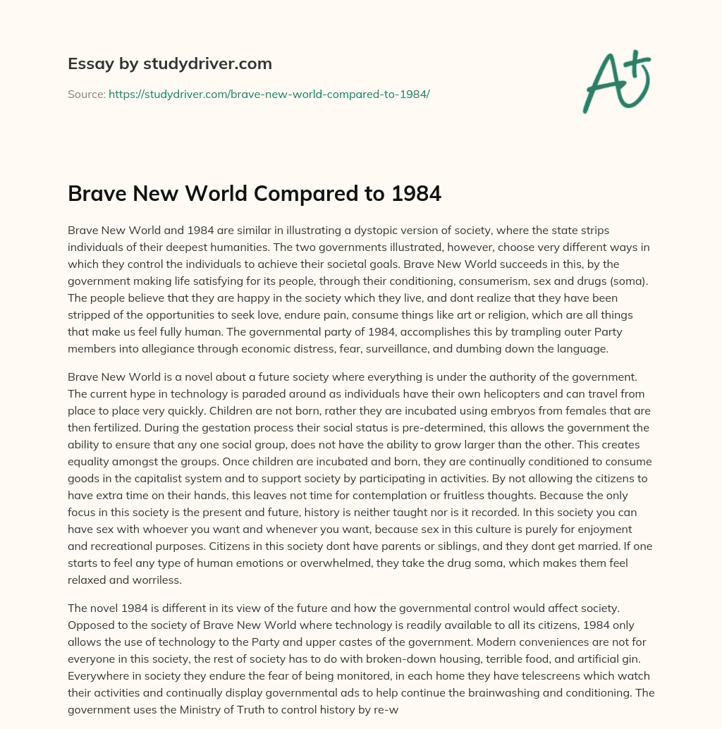 Brave New World Compared to 1984 essay