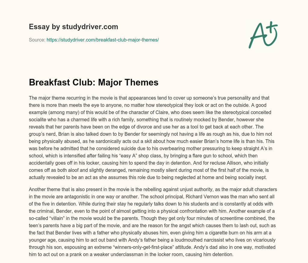 Breakfast Club: Major Themes essay