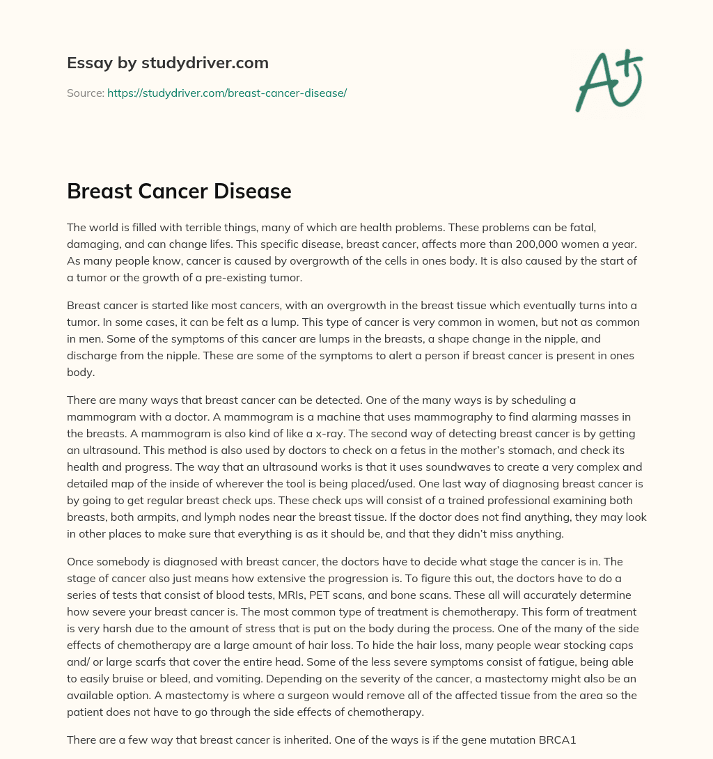 Breast Cancer Disease essay