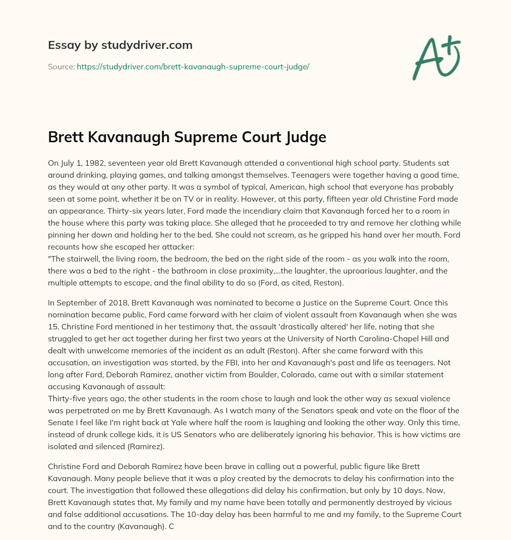Brett Kavanaugh Supreme Court Judge essay