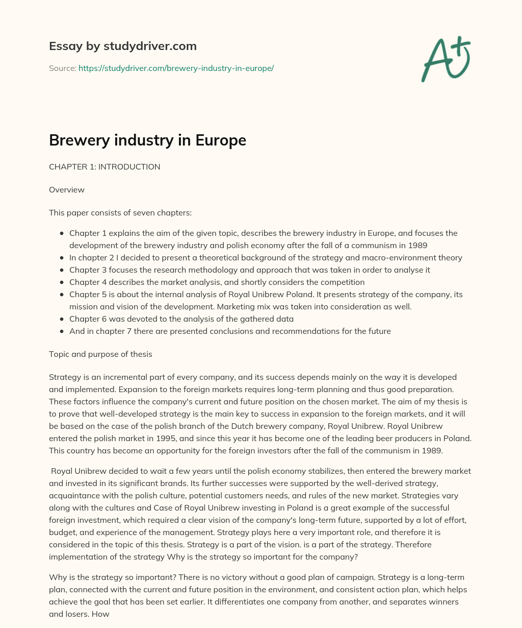 Brewery Industry in Europe essay